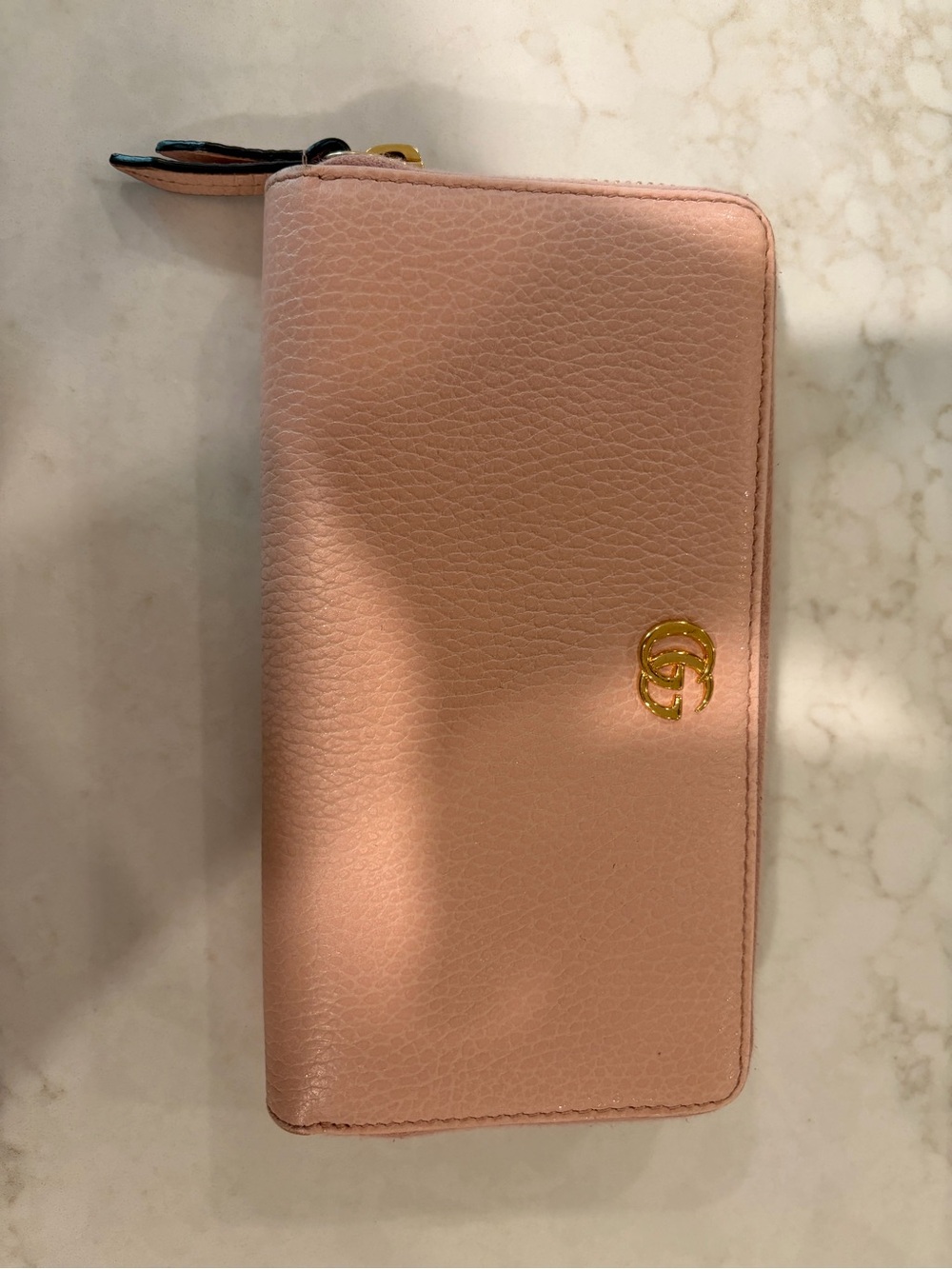Gucci Blush Pink Zip-Around Leather Wallet with Gold GG